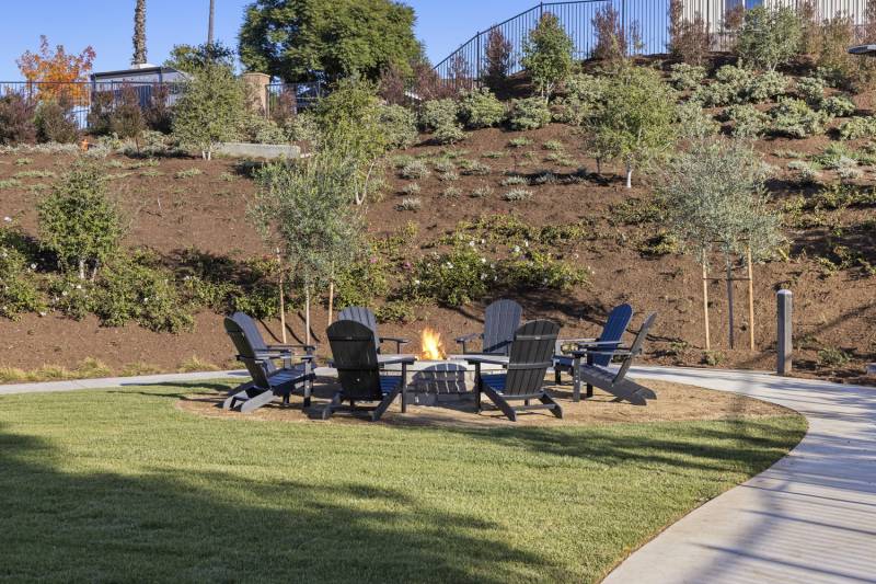 Firepit and seating area at Community Park at Boulevard Park 